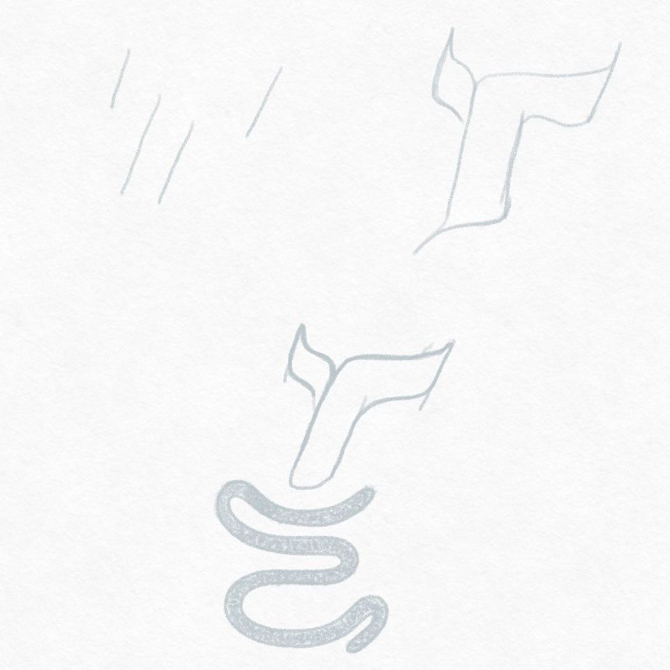 Light pencil sketches showing a process of going from a few lines to a whale tail that's designed to look reminiscent of a music symbol.